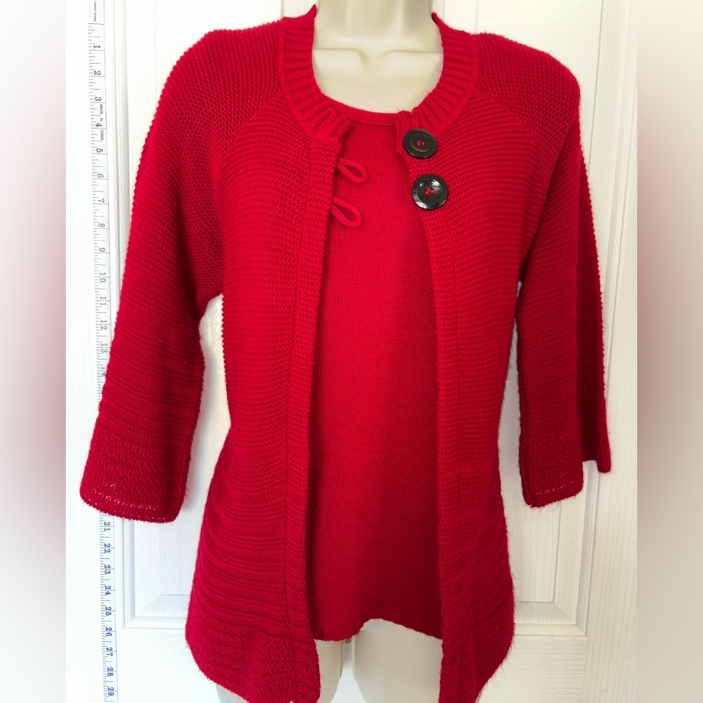 Denim&Co Bright Red Knit Sweater Set